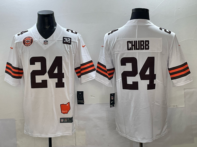 Men 2025 Cleveland Browns #24 Chubb white Nike Limited NFL Jersey 003